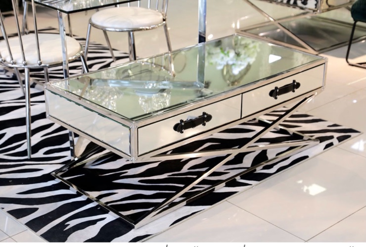 שולחן סלון מלבני רגליים נירוסטה