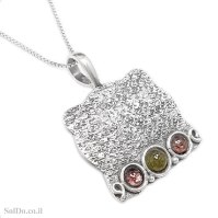 תליון מכסף מעוצב משובץ אבני טורמלין T6147 | תכשיטי כסף