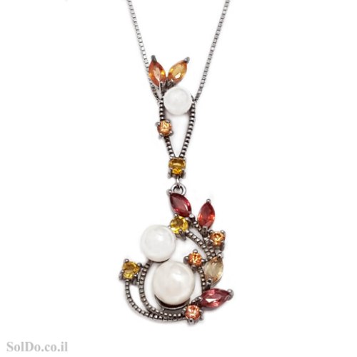 תליון מכסף משובץ אבני ספיר צבעוניות ופנינים T6248 | תכשיטי כסף