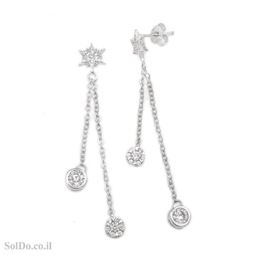 עגילים מכסף תלויים משובצים אבני זרקון A8878 | תכשיטי כסף 925