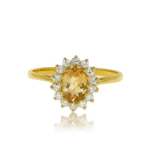 טבעת זהב 14 קרט משובצת אבן חן סיטרין ויהלומים 0.25 קראט