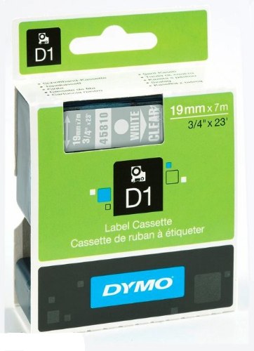 סרט סימון לבן על רקע שקוף Dymo S0720900 D1 45810 Tape 19mmx7m