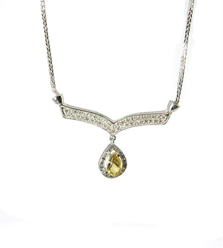 שרשרת זהב לבן 14 קרט משובץ סיטרין ויהלומים 0.50 קראט