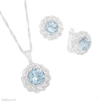 עגילים ותליון מכסף משובצים אבני טופז כחולה ואבני זרקון S1743