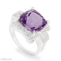טבעת מכסף משובצת אבן אמטיסט ואבני זרקון RG6302 | תכשיטי כסף 925 | טבעות כסף