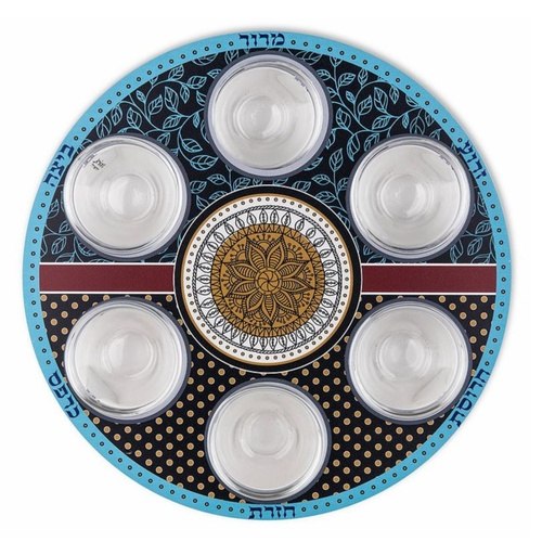 קערת פסח טורקיז חרדל אתני