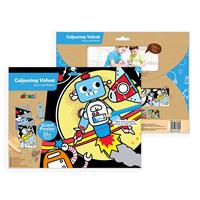 פוסטר קטיפה לצביעה + מדבקות - חלל ורובוטים