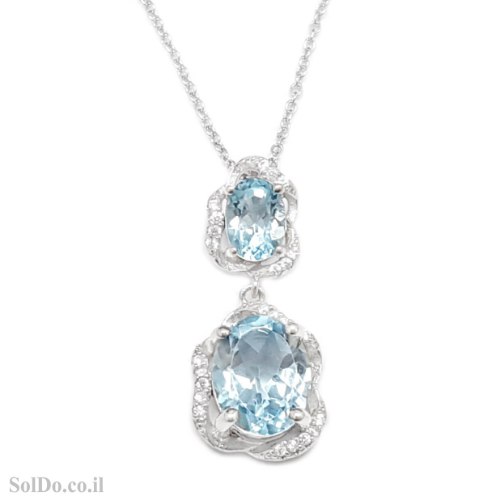 תליון מכסף  משובץ אבני טופז כחולה ואבני זרקון T6138 | תכשיטי כסף