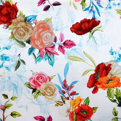 ריקמת חרוזים 40X40 - פרחים רקע כחול