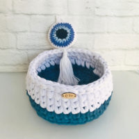 סלסלה סרוגה לחדר הילדים, סלסלת איחסון לחדר הילדים, סלסלות סרוגות, סלסלה סרוגה ,סלסלה עגולה , עיצוב חדרי תינוקות, סלסלה לשידת החתלה, סלסלה לתינוק