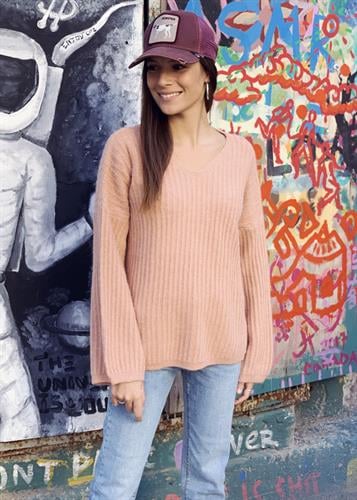 סריג אוברסייז טקסטורת פסים שרוול מתרחב