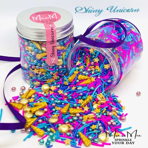 מקסי מיקס 7 - SHINY UNICORN | מיקס חד קרן. סוכריות יוניקורן  ושוקולדים בגווני סגול, תכלת, ורוד וזהב.