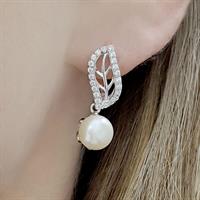 עגילים ותליון מכסף משובצים פנינה לבנה וזרקונים S1638 | תכשיטי כסף 925 | תכשיטי כלה