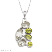 תליון מכסף משובץ אבני אמטיסט צבע ירוק ופרידוט T6131 | תכשיטי כסף