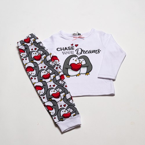 פיג'מת בנות אינטרלוק פינגוו לבנה