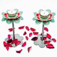 פמוטים גבוהים דגם עלי כותרת - טורקיז