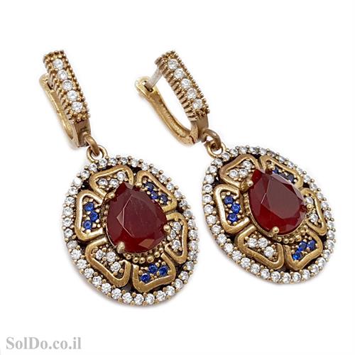 עגילים מכסף סגנון ויקטוריאני משובצים אבני זרקון צבעוניות וציפוי נחושת  A8839 | תכשיטי כסף 925