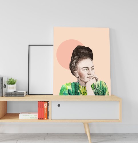 הדפס ציור על קנבס גדול - פרידה קאלו ורוד בהיר