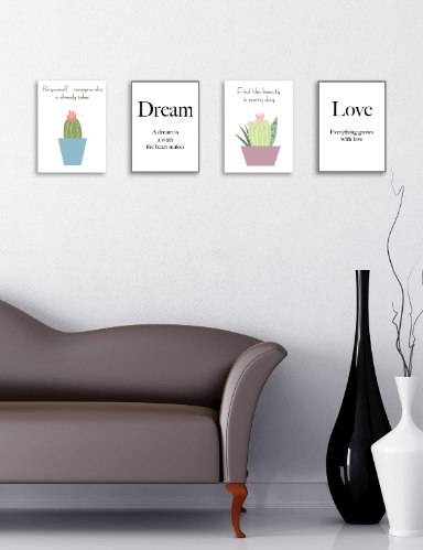 רביעיית תמונות השראה אהבה, קקטוס סגול, קקטוס כחול והמילה לחלום, דגם 13