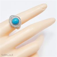 טבעת מכסף משובצת אבן טורקיז וזרקונים RG6091 | תכשיטי כסף 925 | טבעות כסף