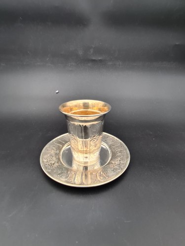 כוס קידוש וצלחת ציפוי כסף טהור
