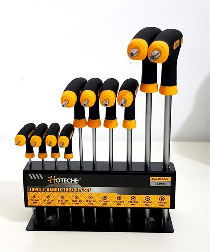 סט 10 מפתחות T ידית קשיחה טוורקס TORX + סטנד