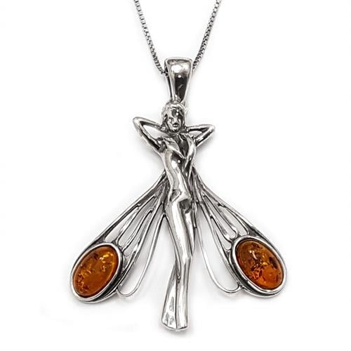 תליון מכסף מעוצב, משובץ אבני ענבר כולל שרשרת T5894 | תכשיטי כסף