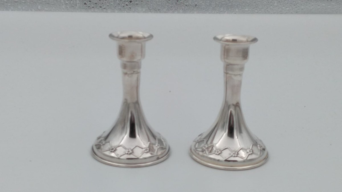 פמוטים לשבת מכסף טהור 925 - פרחים