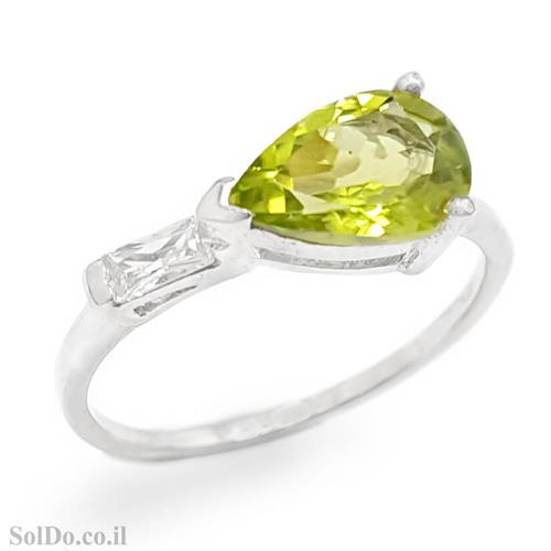 טבעת מכסף משובצת אבן פרידוט וזרקונים RG1653 | תכשיטי כסף 925 | טבעות כסף