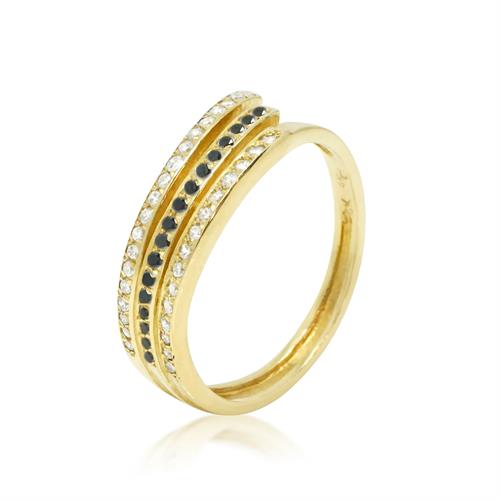 טבעת יהלומים 0.50 קראט בזהב 14 קרט יהלומים לבנים ושחורים