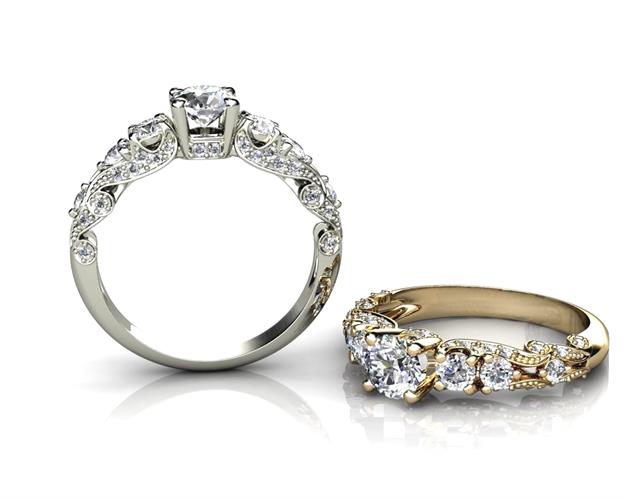 טבעת אירוסין גלי אוקיינוס עשירה ונוצצת משובצת יהלומים בזהב 14 קאראט