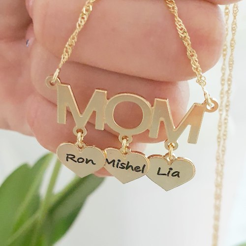 שרשרת MOM עם 3 לבבות וחריטה דגם LAA69