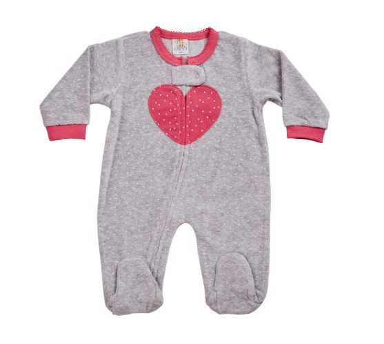 אוברול קטיפה הדפס לב אפור מלאנג'