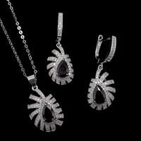 עגילים ותליון כסף משובצים זרקון שחור וזרקונים לבנים S1477 | תכשיטי כסף 925 | עגילי כסף | שרשרת כסף