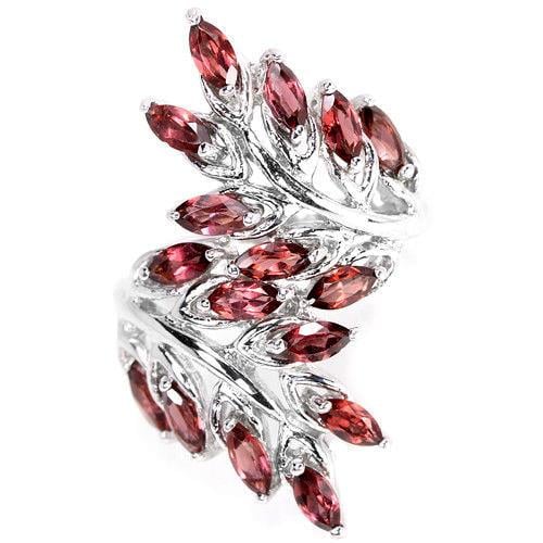 טבעת כסף בצורת עלים משובצת אבני גרנט RG5621 | תכשיטי כסף 925 | טבעות כסף