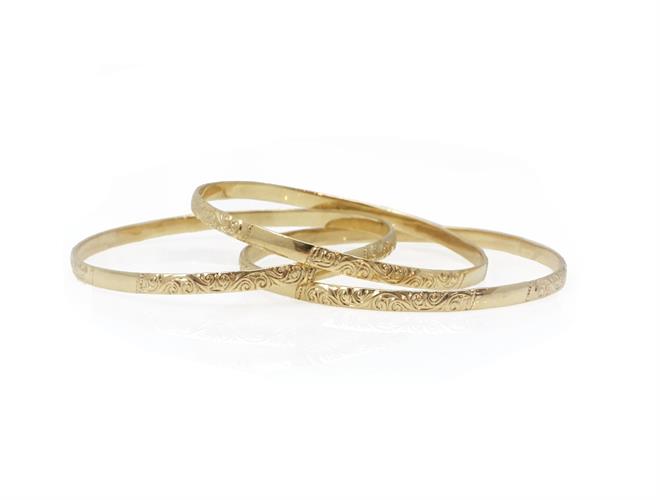 צמיד מרוקאי מעוטר דק זהב 14 קרט