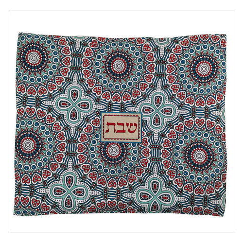 כיסוי לפלטת שבת דגם מנדלות אדום וטורקיז