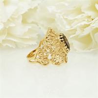 טבעת זהב מרשימה|אבן אדומה גרנט טבעית