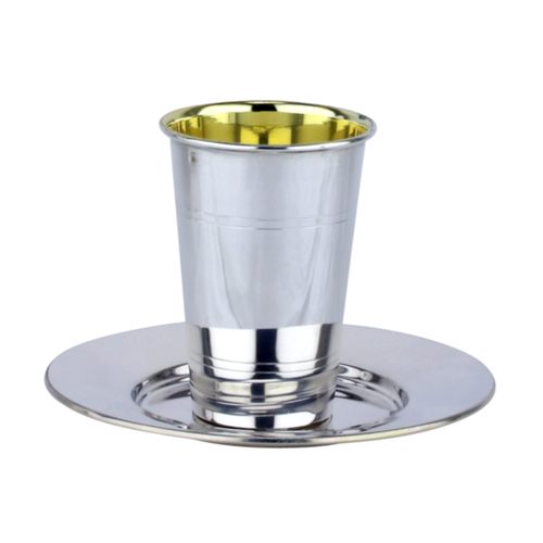 סט גביע קידוש + צלחת כסף טהור דגם חלק 50