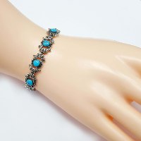 צמיד מכסף לאישה משובץ מרקזטים  וטורקיז Z3165 | תכשיטי כסף 925 | צמידי כסף