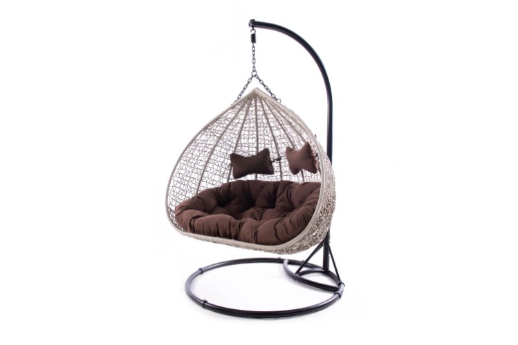 ערסל ישיבה זוגי לגינה כולל כריות בעיצוב ראטן דגם רימון בצבע אפור ברוחב 1.20 מ'