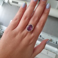 טבעת אמטיסט ויהלומים 0.30 קראט משובצים בזהב 14 קרט