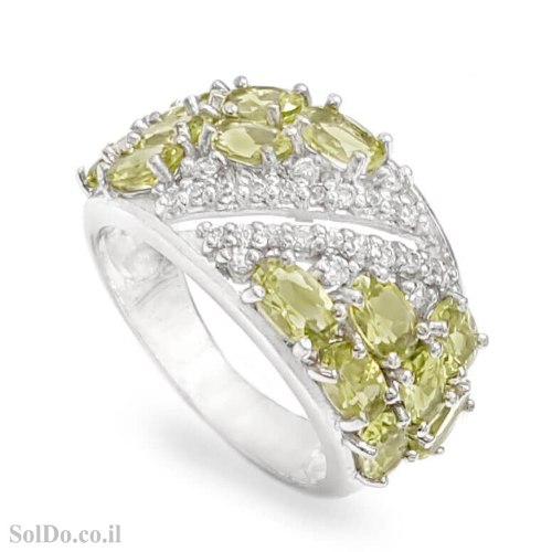 טבעת רחבה מכסף משובצת אבני פרידוט ואבני זרקון  RG6284 | תכשיטי כסף 925 | טבעות כסף