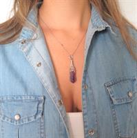 שרשרת מקורית מכסף ואמטיסט במצבה הגולמי דגם מרסיה.