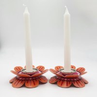 פמוטים נמוכים דגם עלי כותרת - כתום