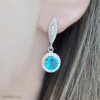 עגילים מכסף תלויים בשילוב אבני זרקון צבע תכלת ושקוף A8816 | תכשיטי כסף 925 | עגילי כסף