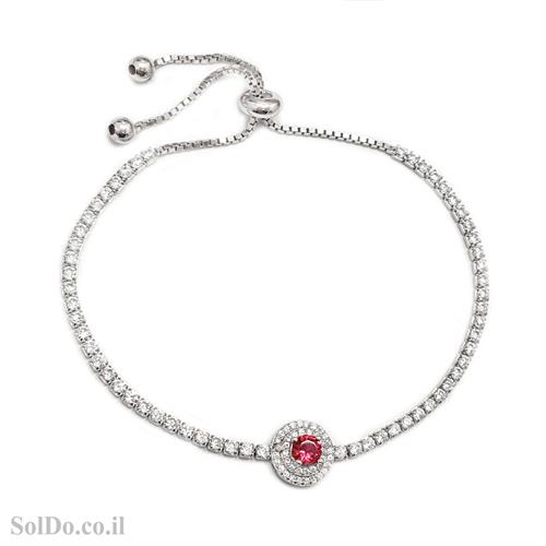 צמיד כסף משובץ  זרקון בצבע אדום ואבני זרקון שקופות Z3078 | תכשיטי כסף 925 | צמידי כסף