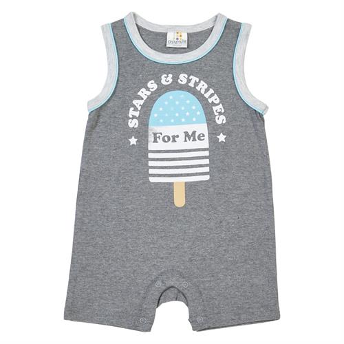 אוברול גופיה פסים וכוכבים אפור מלאנג'