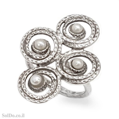 טבעת מכסף מעוצבת משובצת פנינים  RG6282 | תכשיטי כסף 925 | טבעות כסף