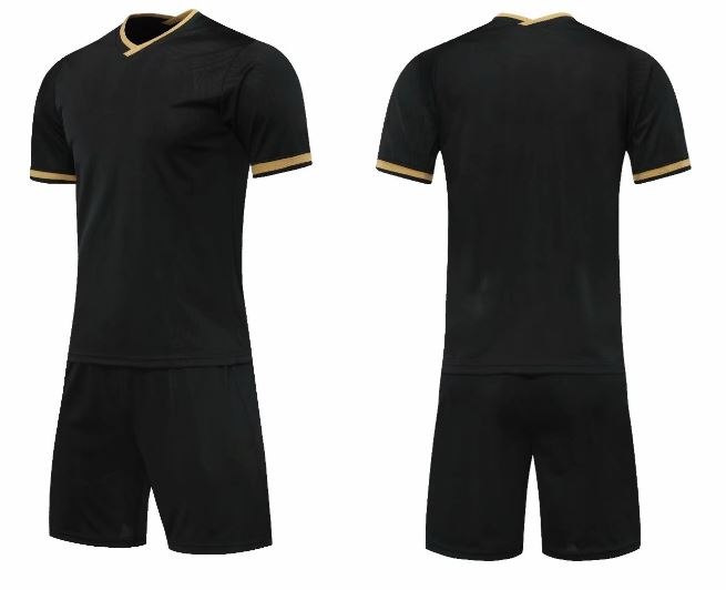 חליפת כדורגל צבע שחור זהב (לוגו+ספונסר שלכם)